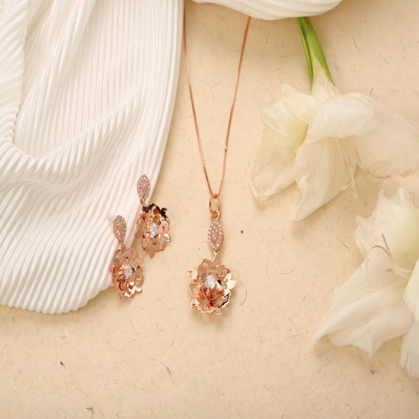 Silver Rose Gold Necklace Set